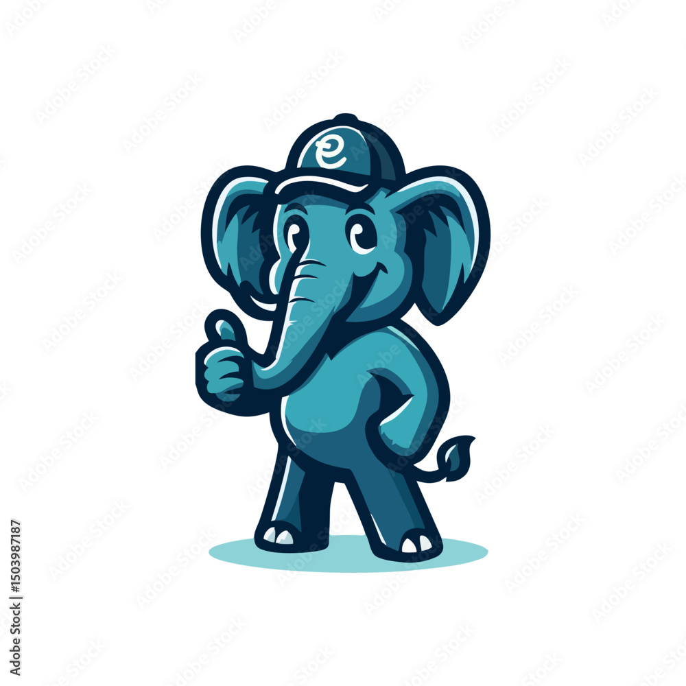Obraz premium Funny Baby Elephant Mascot Flat Cartoon Vector for Animal Logo Zoo Character Illustration Safari Jungle Wildlife Icon Herbivore Cute Animal Art Asian Fauna Trunk Ears Friendly Character