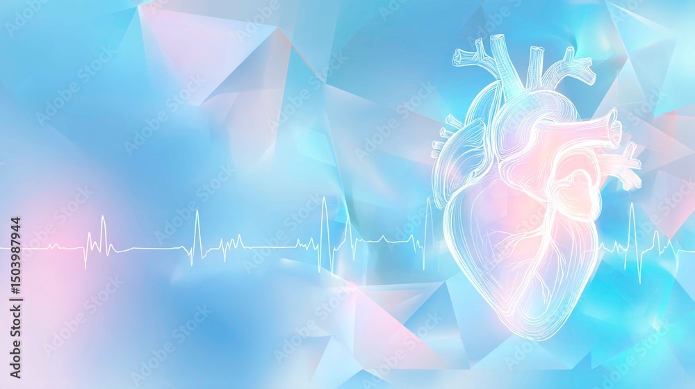 © Svetlana - Soft, modern medical banner background with blue gradient. On the right is a translucent minimalistic illustration of a human heart with light lines. Illustration for cardiology events © Svetlana - Soft, modern medical banner background with blue gradient. On the right is a translucent minimalistic illustration of a human heart with light lines. Illustration for cardiology events