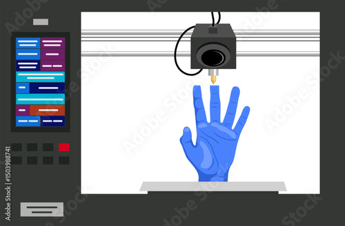 Medical 3D printing process of a prosthetic hand. Technology to print a prosthetic hand. Prosthetics and organ transplants. Bioprinting. Innovation meeting healthcare needs