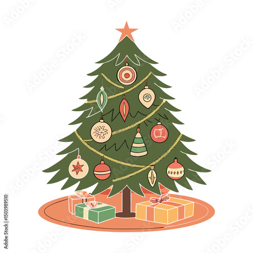 Christmas tree with gifts silhouette