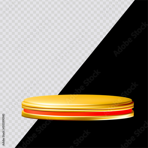 Cartoon Chinese style gold empty podium. 3D render style on transparent background. For dark and bright backgrounds.