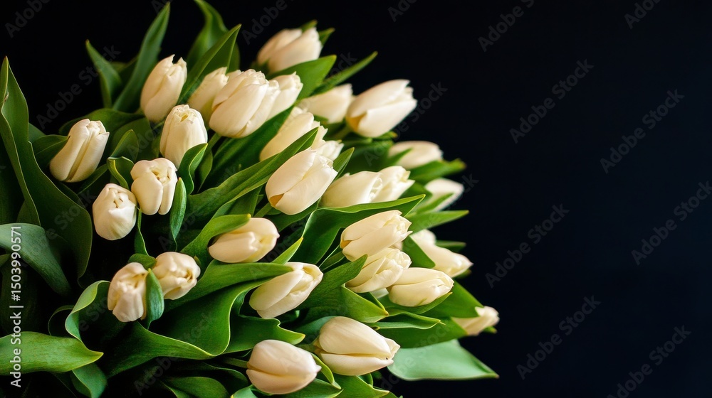 Obraz premium Beautiful White Tulip Bouquet Arranged Elegantly for a Spring Celebration Outdoors