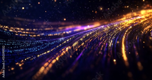 Digital Art With Colorful Light Trails and Glowing Particles on a Dark Background in Abstract Design