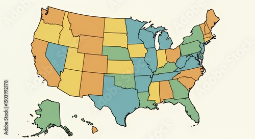 United States Map:  A Colorful Representation of States