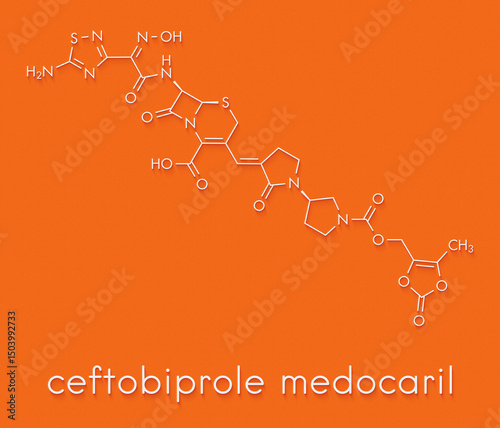 Ceftobiprole medocaril antibiotic drug molecule. Skeletal formula. photo