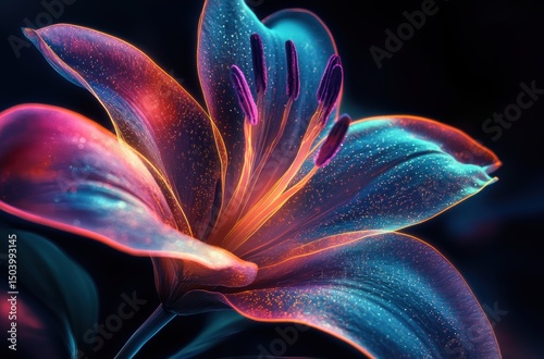 Close-up of a delicate translucent lily, illuminated