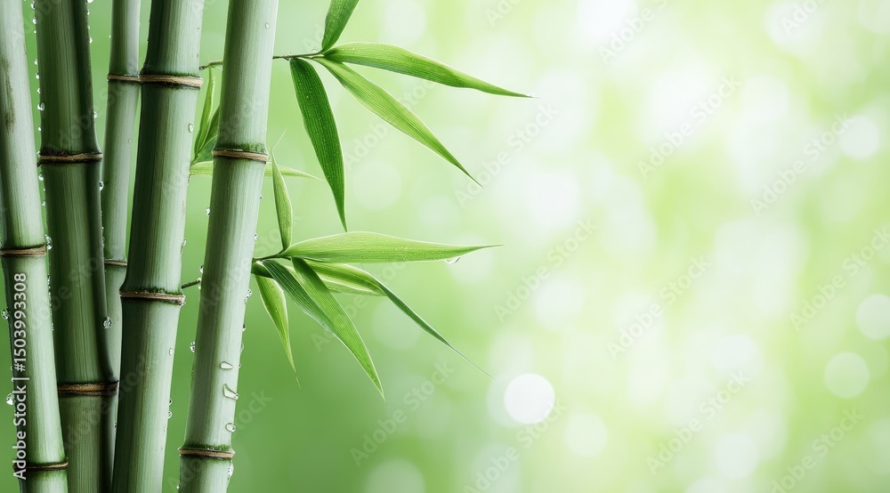 Naklejka premium Fresh green bamboo stalks and leaves