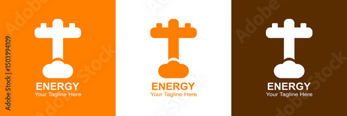 Electric Utility Logo with Power Pole and Cloud - Editable EPS Vector 