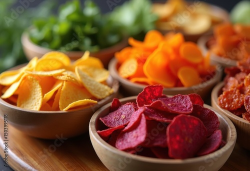 crispy veggie chips delicately arranged colorful bowls vibrantly displaying rainbow healthy snacks, lgbtq, lgbt, pride, love, equality, vegetable, hummus