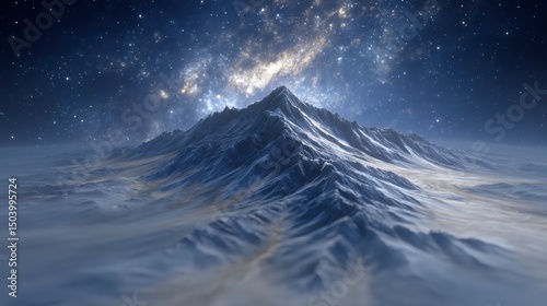 Majestic Snowy Mountain Peak Under Starry Night Sky  Fantasy Landscape