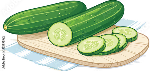 Cucumber illustration vector design, Cucumber on cutting board in white background vector design