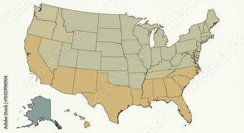 United States Map: Geographical Regions Highlighting Southwestern and Southeastern States