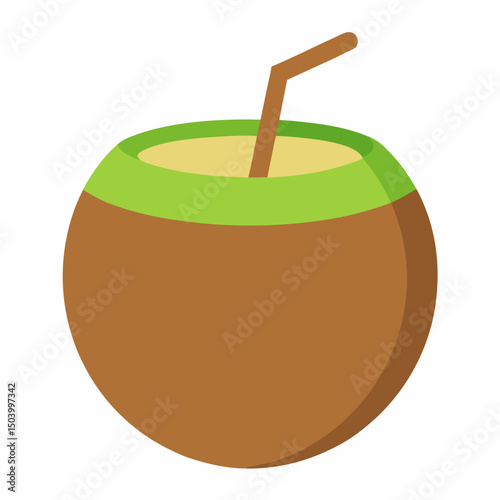 Flat-coconut-drink-icon  Tropical Summer Beverage Graphic for Print and Digital Use