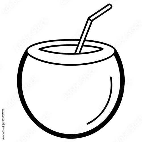 Flat-coconut-drink-icon  Tropical Summer Beverage Graphic for Print and Digital Use
