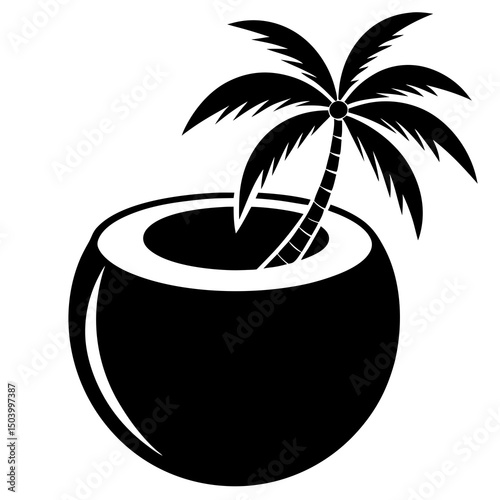 Exotic-coconut-icon   Tropical Summer Beverage Graphic for Print and Digital Use