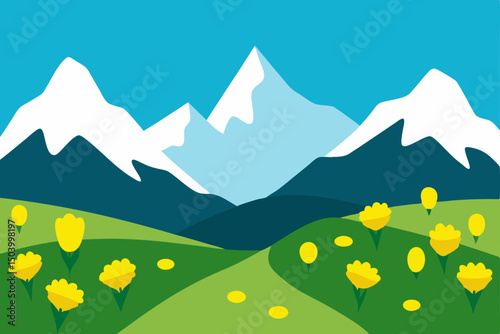 hand drawn highland valley with yellow wildfl.svg