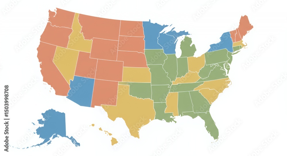 Obraz premium US Regional Map: A Color-Coded Overview of the United States