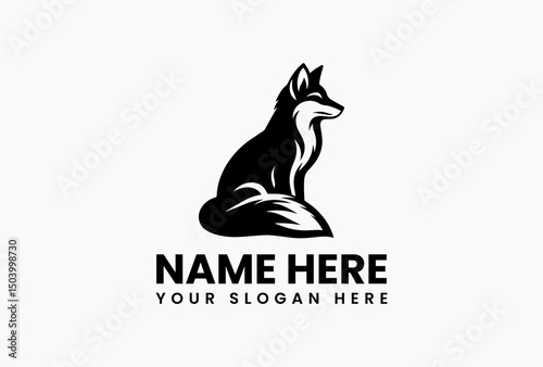Elegant black vector logo fox silhouette sitting gracefully with a curious gaze. Wildlife concept