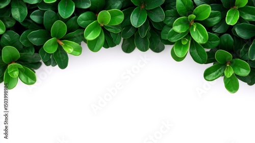 Lush Green Leaves Border  Spring Botanical  Nature Frame  White Background