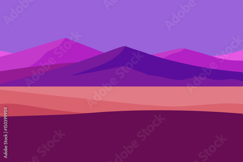 flat vector of wide tundra plain with purple 