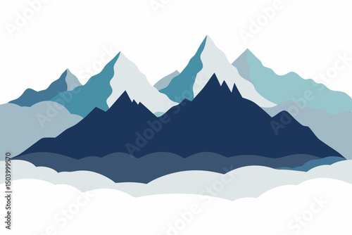 hand drawn mountains rising above a dense 