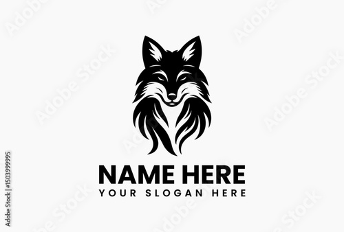 Stylized sitting fox silhouette with attentive expression in monochrome vector logo. Nature guardian symbol  