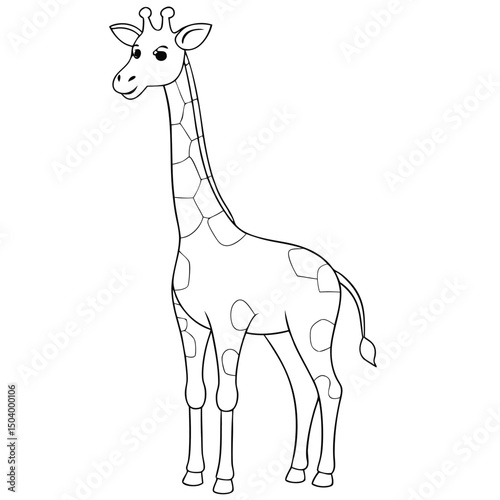 A simple cartoon giraffe stands peacefully with its recognizable spots and long neck