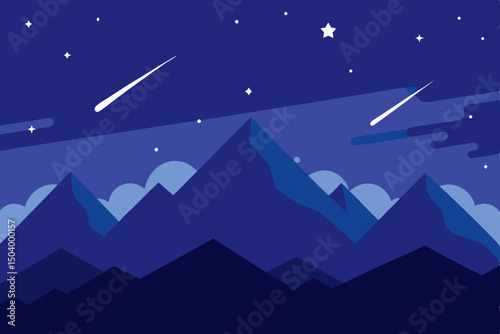 flat illustration of night sky above a mountan.svg