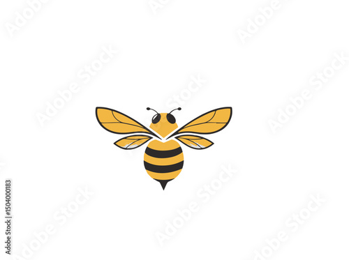 Elegant yellow and black honey bee vector illustration with detailed wings and classic stripes. Isolated insect icon, perfect for nature logos or branding