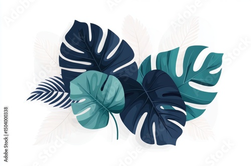 Flat design of tropical monstera leaves
