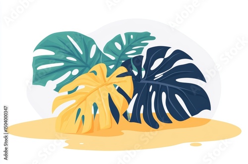 Flat design of tropical monstera leaves