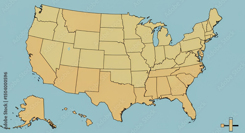 Naklejka premium United States Map: A Simple Color-Coded Geographical Representation