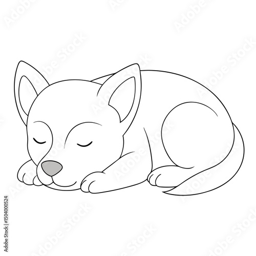 An outlined puppy with its eyes closed is peacefully resting or sleeping now