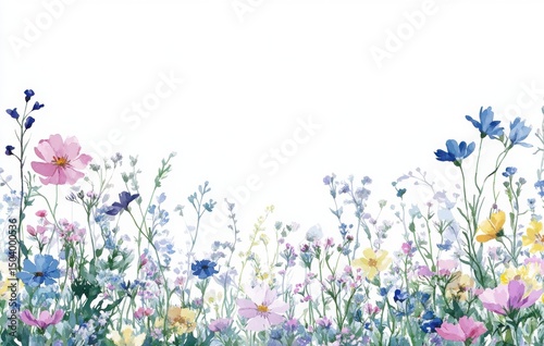 Watercolor summer wildflower border background with text 