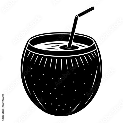 Filled-coconut-drink  Tropical Summer Beverage Graphic for Print and Digital Use
