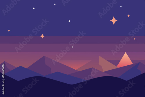 flat design of twilight scene with glowing 