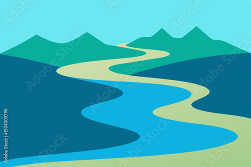   flat design of a river delta winding through .svg