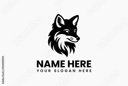 Elegant sitting fox vector emblem with keen gaze and flowing tail silhouette. Wildlife wisdom symbol  