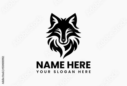 Elegant sitting fox vector emblem with keen gaze and flowing tail silhouette. Wildlife wisdom symbol  