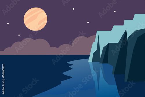 hand painted cliffs overlooking a lake with