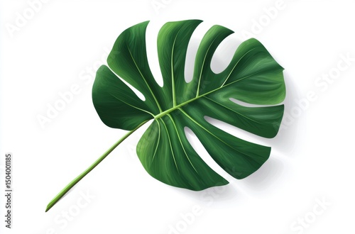 Flat vector illustration of green leaf with shadows,