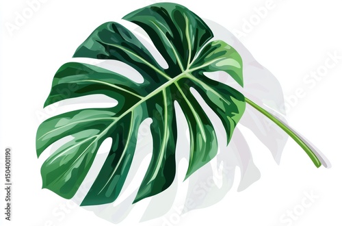 Flat vector illustration of green leaf with shadows,