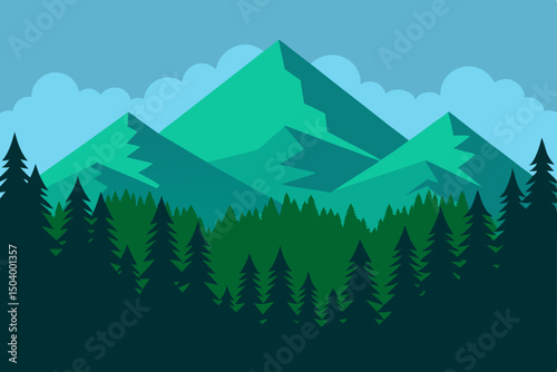 flat illustration of dense pine woods with 
