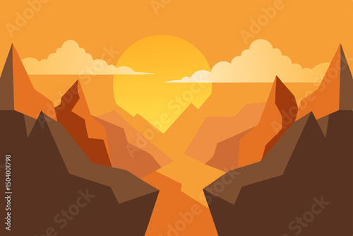 sunrise breaking over jagged cliffs with gold.svg