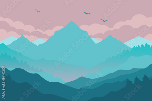   fog weaving between mountains at dawn with 