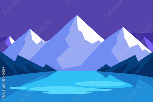 flat design of twilight lake surrounded by