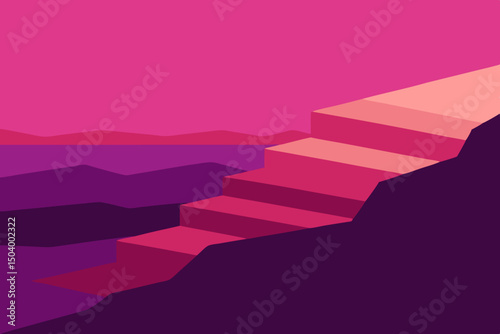 minimalist layered cliff scene with purple 