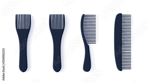 Collection of Hair Combs and Brushes in Various Shapes and Styles on White Background