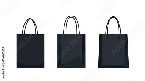 Collection of Minimalist Black Shopping Bags with Handles on a White Background
