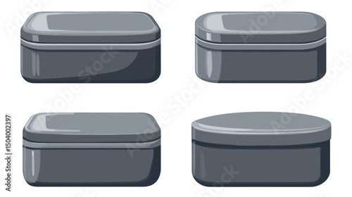 Collection of Minimalist Gray Storage Boxes in Various Rectangular and Ovoid Shapes